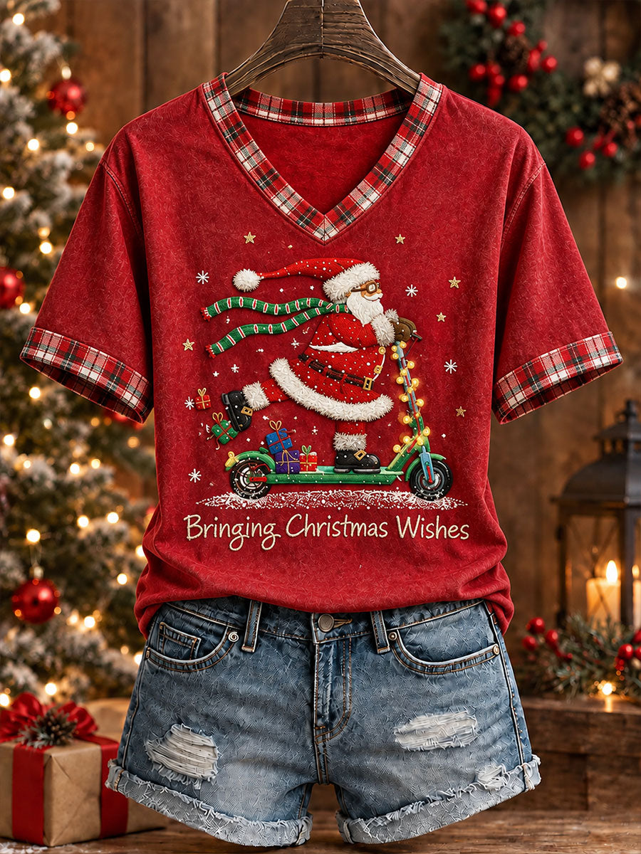 Kvinnors "Börja jul önskningar" Santa Print T-shirt