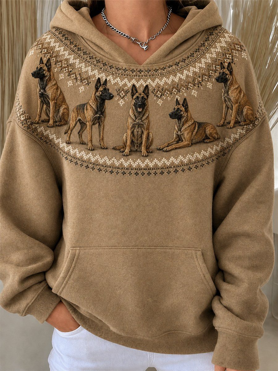 Damtröja med tryck av vintage-tyska schäfrar, mjuk och bekväm hoodie