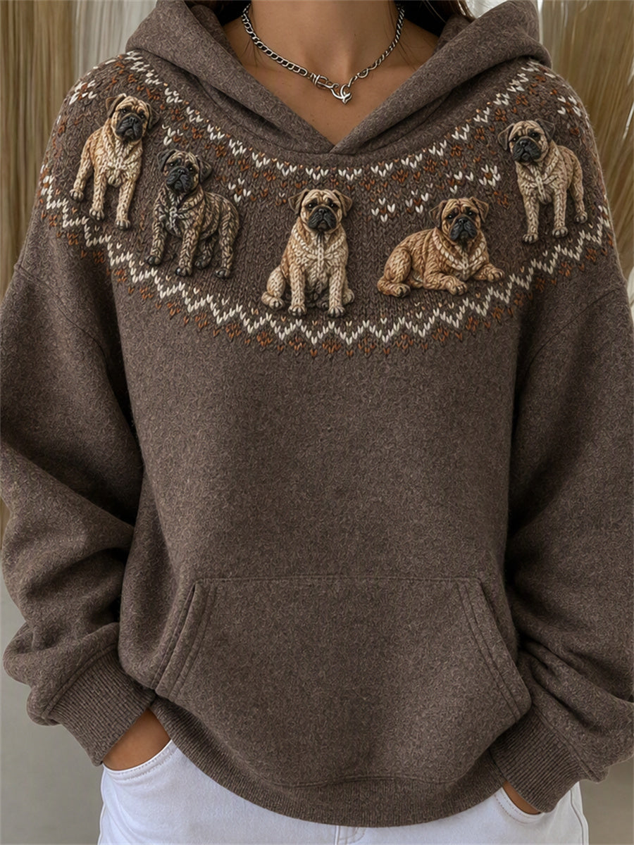 Damtröja med vintage-motiv av mastiffhundar från Yoke Isle, mysig hoodie