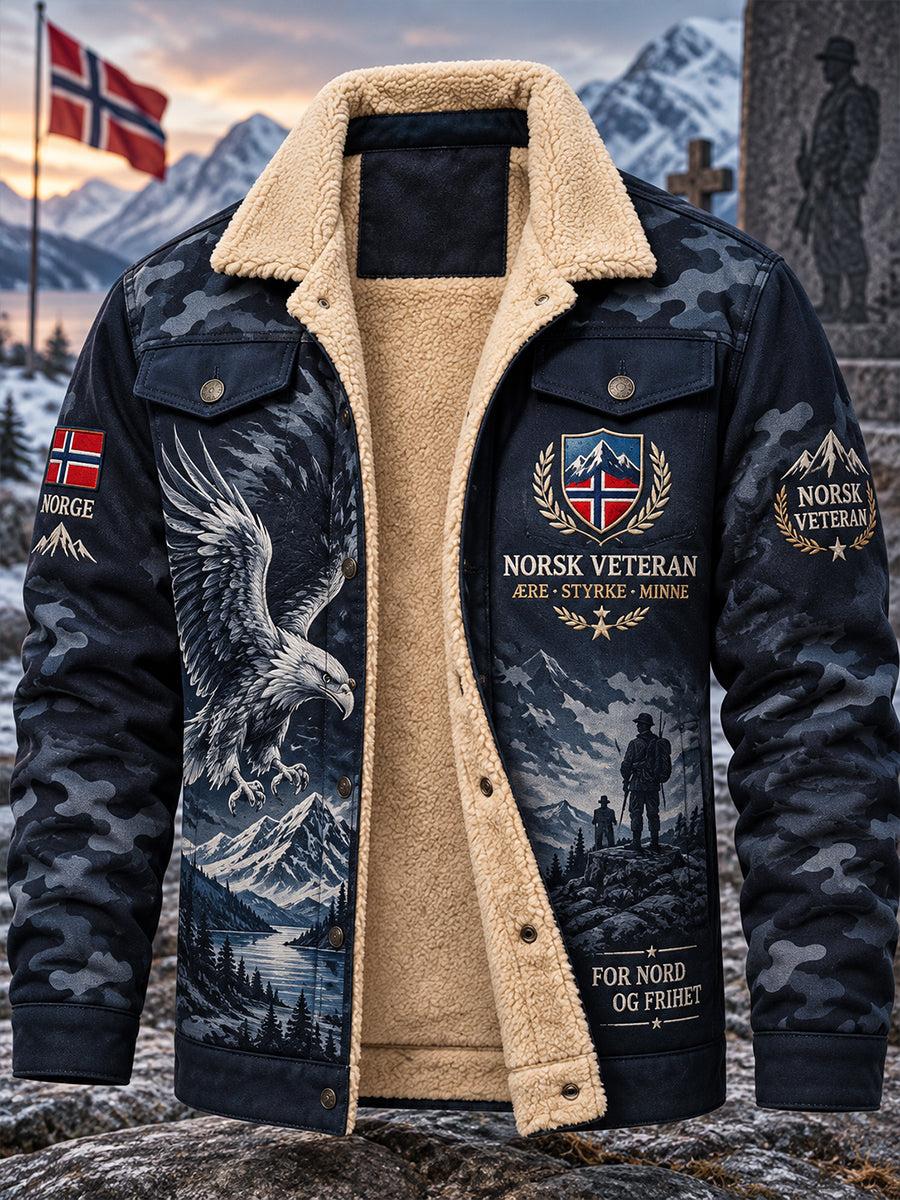 Mäns Fleece-Lined Jacka med militära kamouflage och minnesbildskor