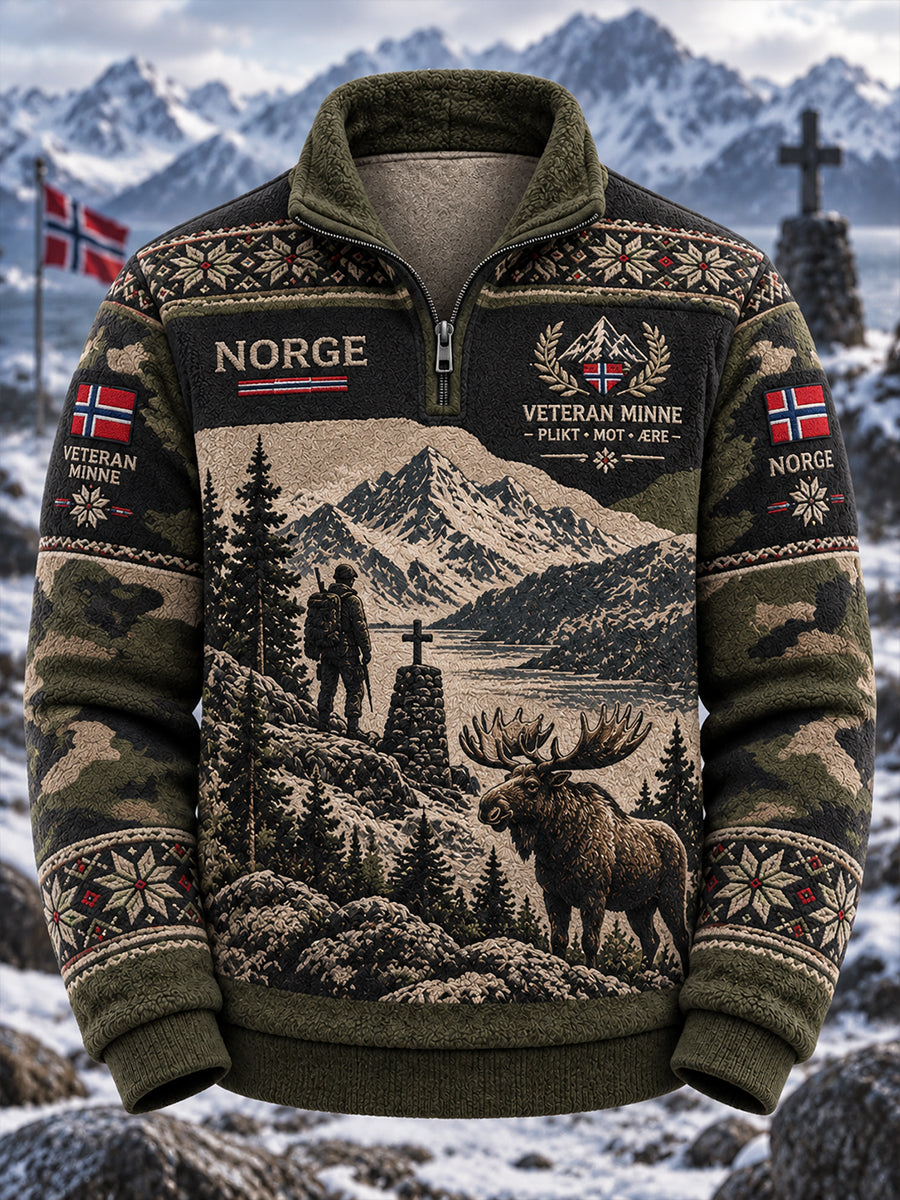Mäns fleece-lined hög hals Sweatshirt med militära camouflage och minnesbildskort