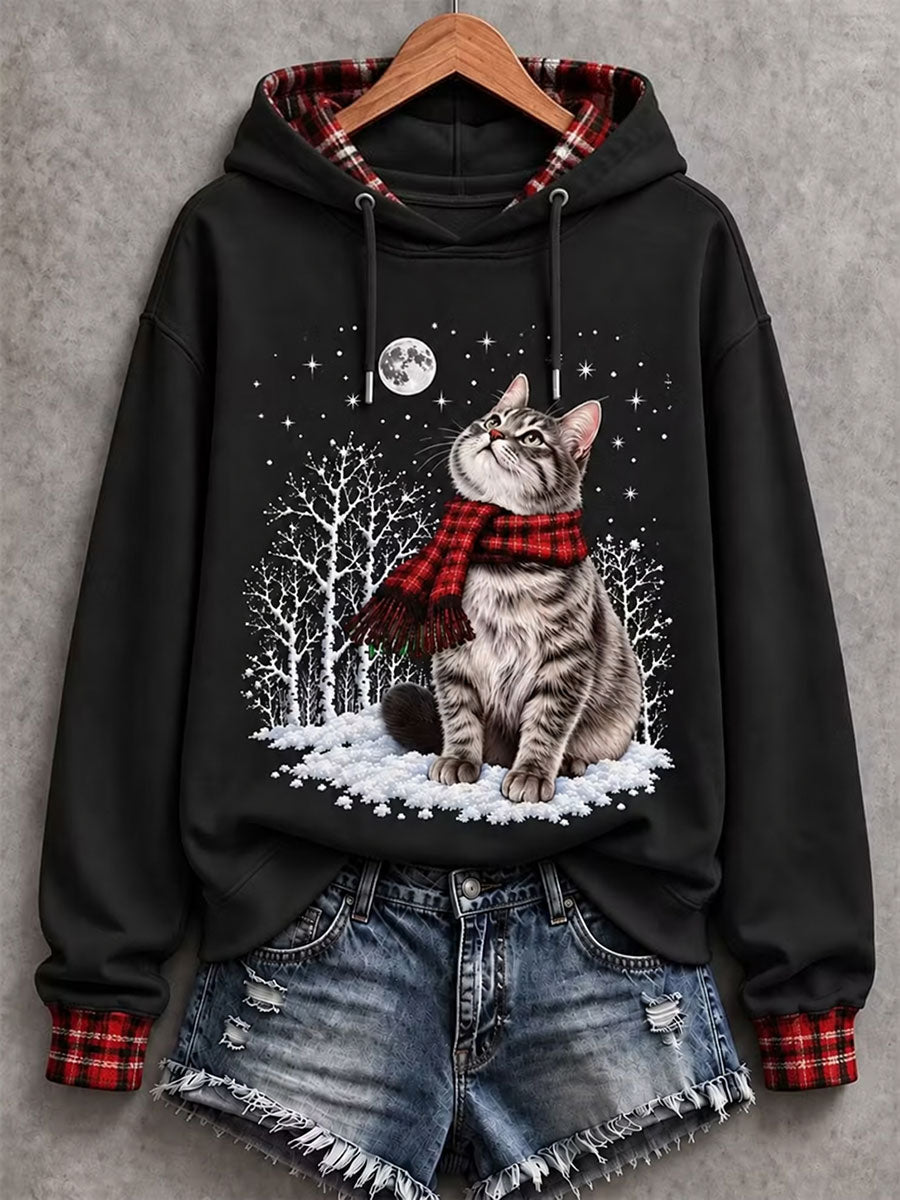 Kvinnors vinter jul söt katt konst Skriv ut Regelbundna Sweatshirt