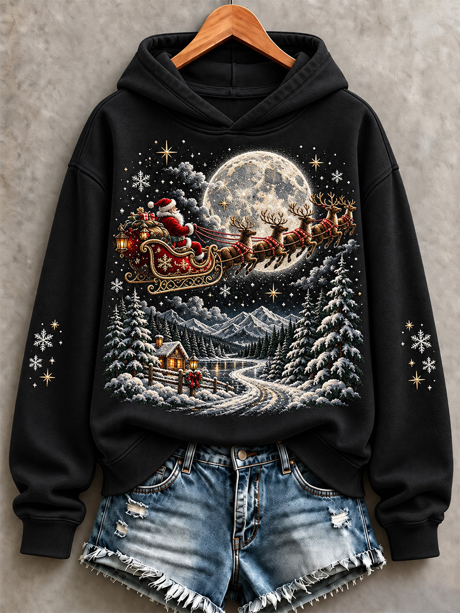 Kvinnors Vintage Santa Släde Print Sweatshirt