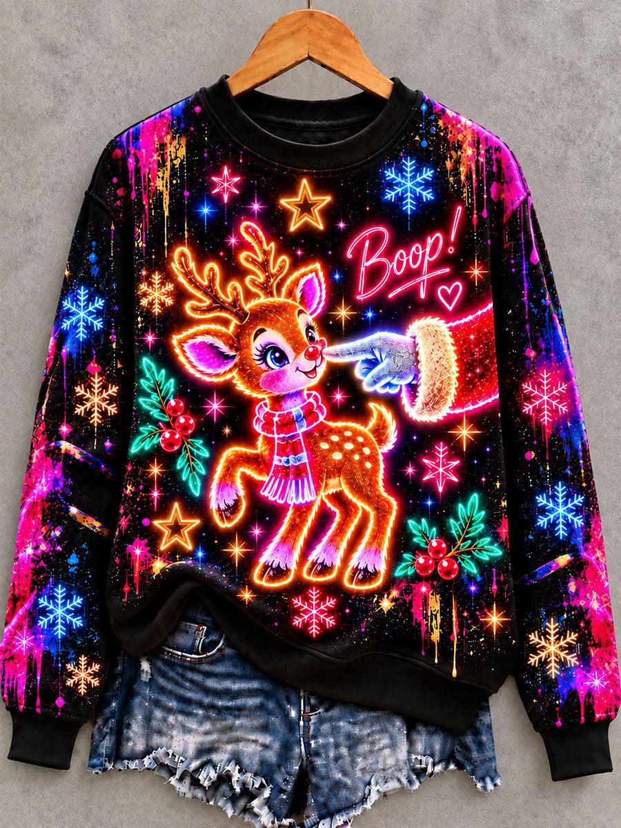Kvinnors jul färgglada hjort Skriv ut Vanlig Sweatshirt