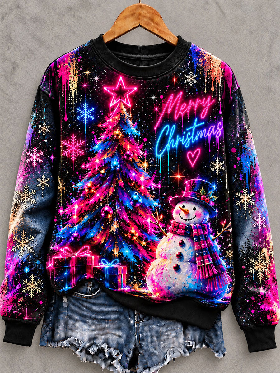 Damer Jul Färgglatt trädtryck Normal passform Sweatshirt