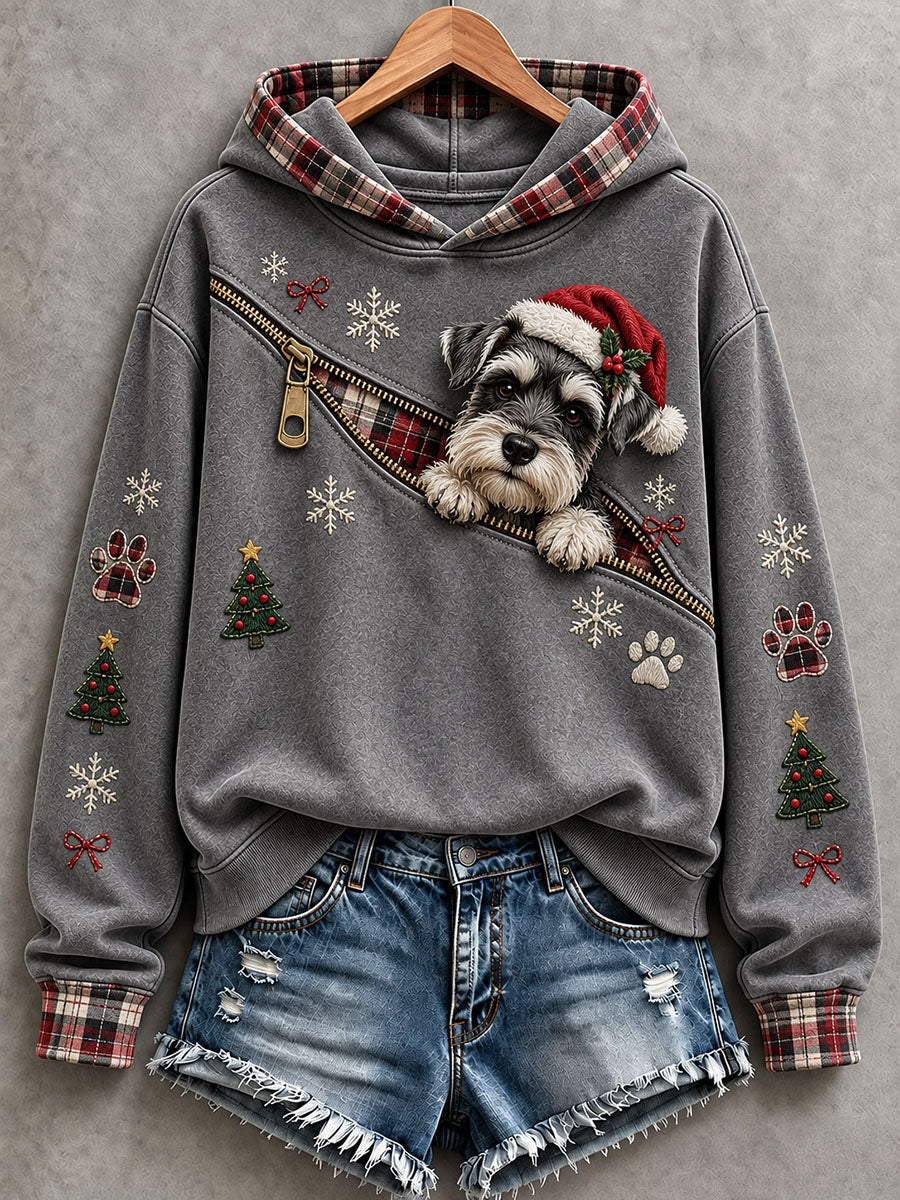 Kvinnors jul Schnauzer mönster Hoodie.