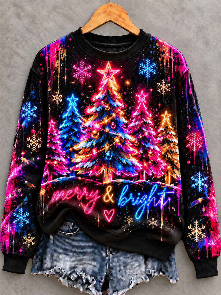Kvinnors jul färgglada träd Skriv ut Regelbunden Sweatshirt