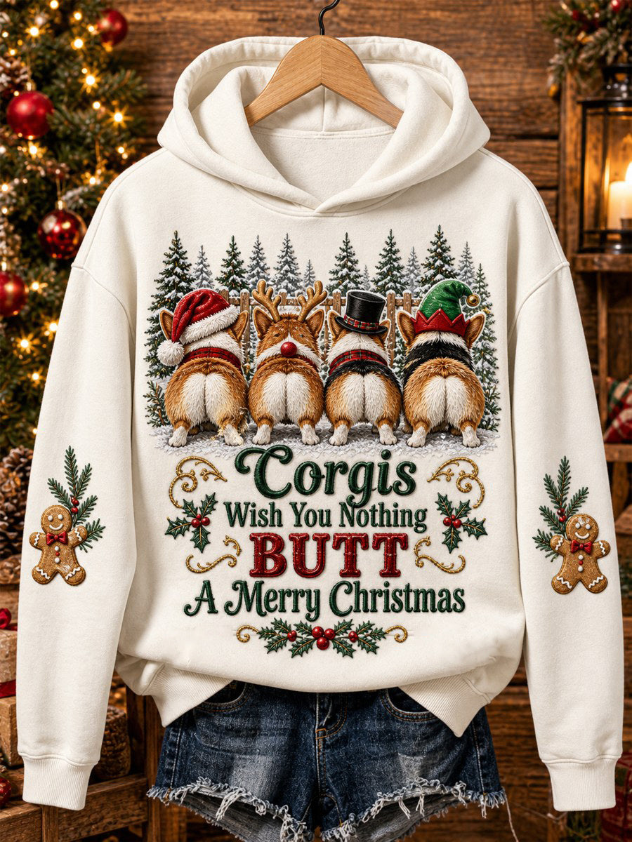 Kvinnors Corgis önskar dig ingenting Butt En god jul Print Mysig Hoodie Print