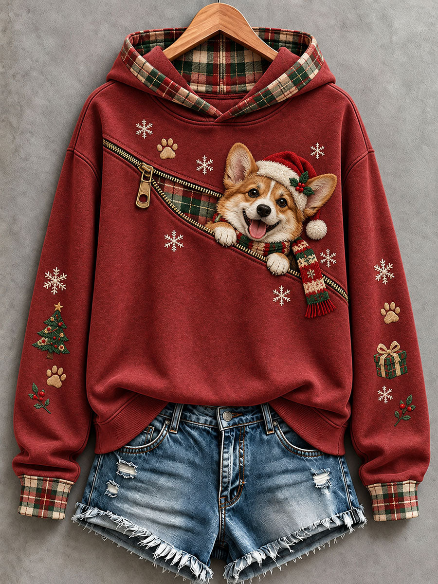 Kvinnors Christmas Corgi Mönster Hoodie.