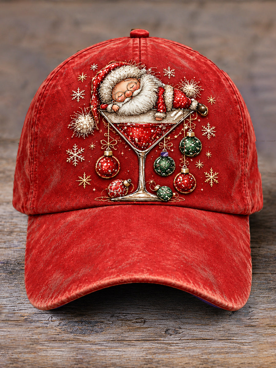 Unisex Christmas Santa Claus Vin Glas Print Hatta