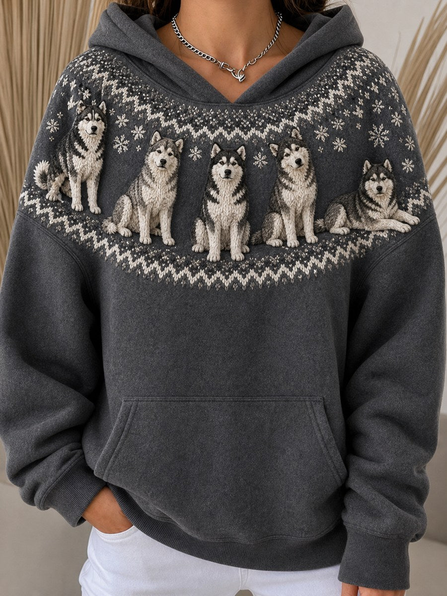Kvinnors Vintage Husky Dogs Yoke Isle Mönster Skriv ut mysig huvat