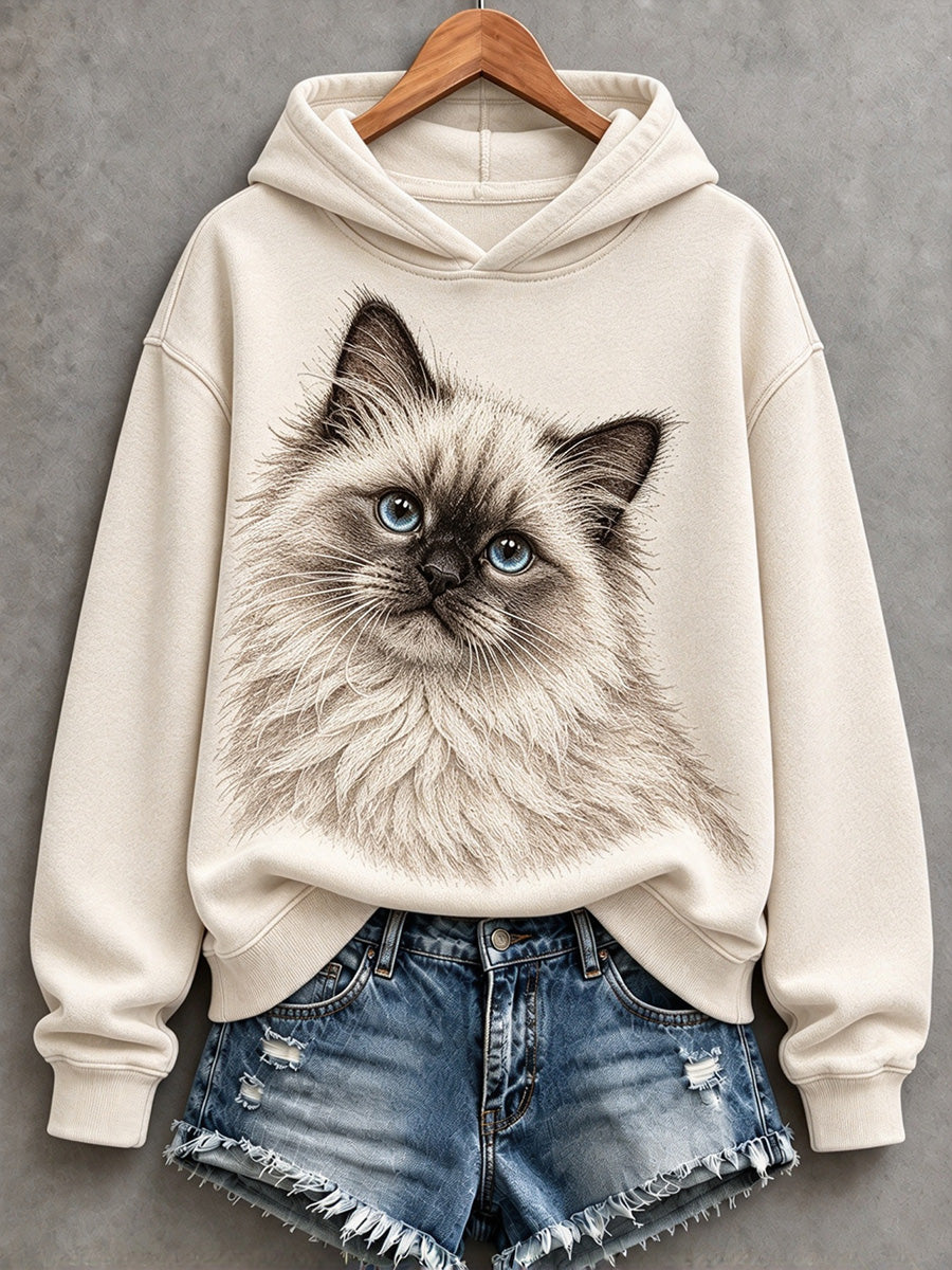 Kvinnors söta ragdoll katt Skriv ut mysigt Hoodie.