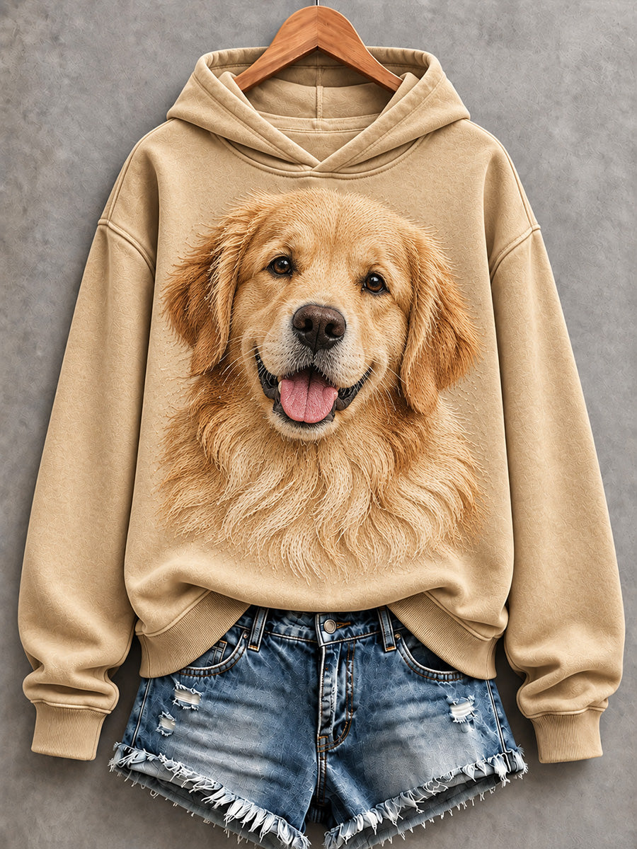 Söt, bekväm hoodie för kvinnor med guld retriever-mönster