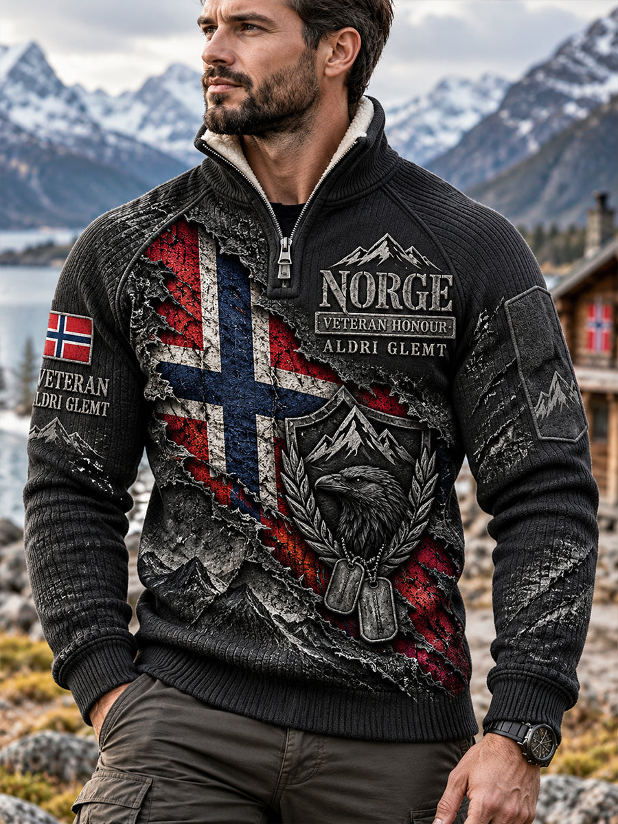 Herrtröja med hög hals och militärveteran-hyllningsmönster