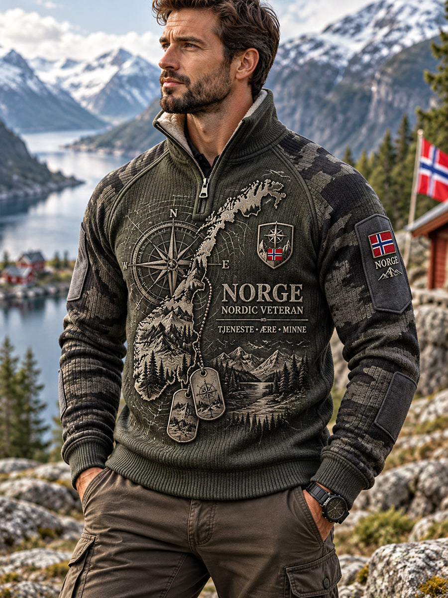 Mäns hög hals sticka Sweatshirt med militärveteran minne print