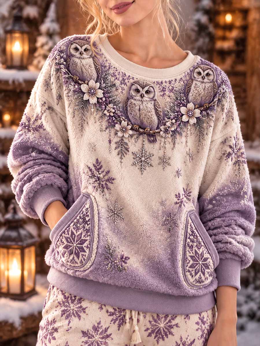 Kvinnors vinteruggla konst Skriv ut Sweatshirt