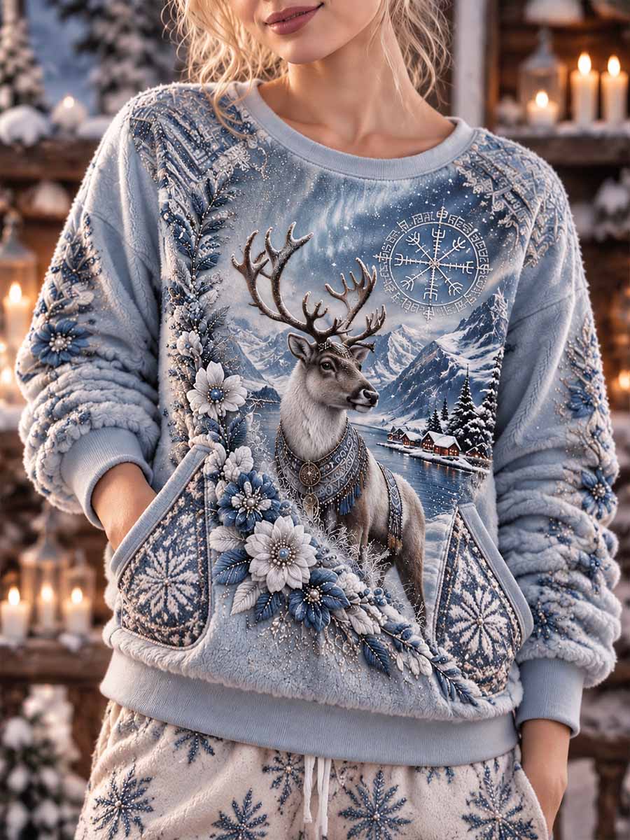 Kvinnors vinter Rein mönster Print Sweatshirt