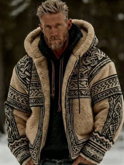 Mäns viking keltiska konst plush mysig varm dragkedja Flannel jacka