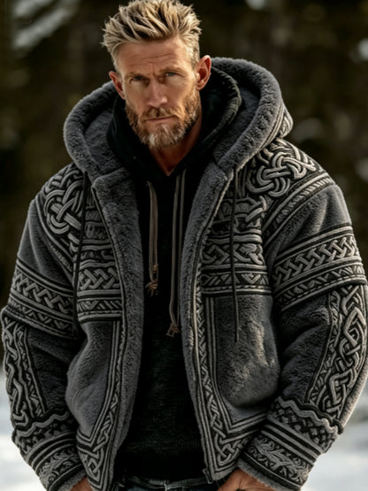 Mäns viking keltiska konst plush mysig varm dragkedja Flannel jacka