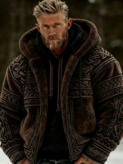 Mäns viking keltiska konst plush mysig varm dragkedja Flannel jacka