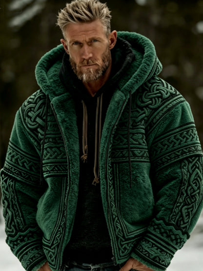 Mäns viking keltiska konst plush mysig varm dragkedja Flannel jacka