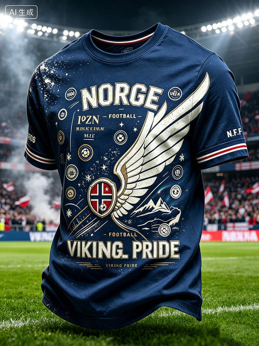 Herrtröja i norsk fotbollsstil med omlotthalsringning i konstgjord acetat
