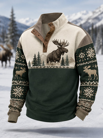 Mäns vinter Moose Print Casual Pullover