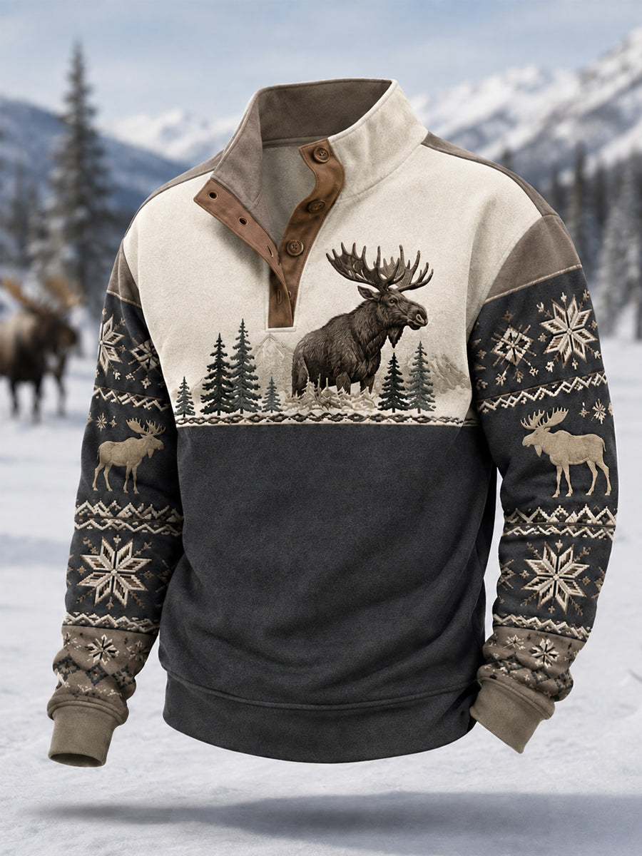 Mäns vinter Moose Print Casual Pullover