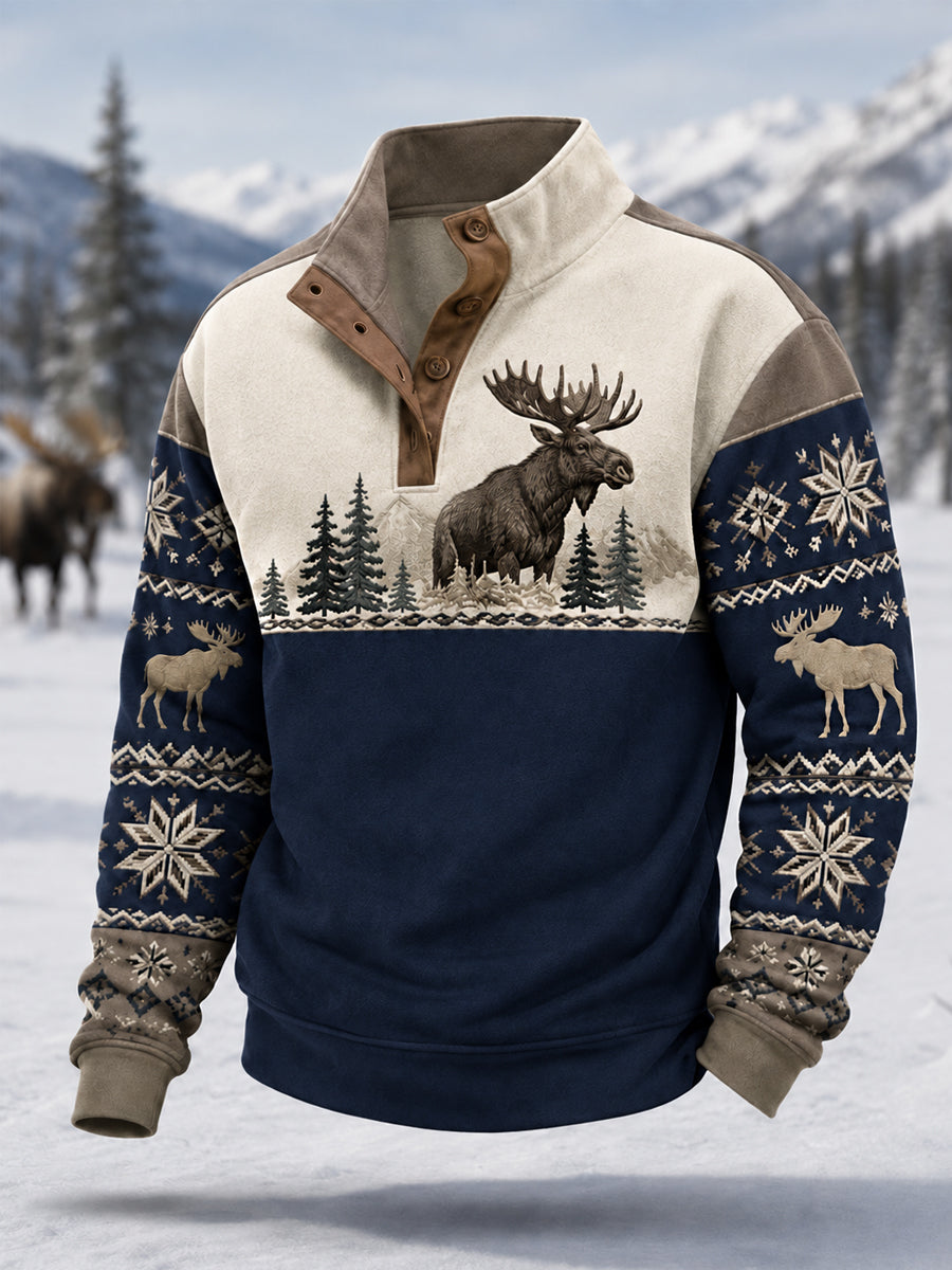 Mäns vinter Moose Print Casual Pullover