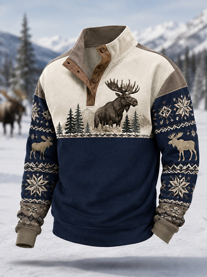 Mäns vinter Moose Print Casual Pullover