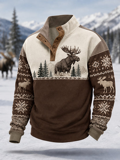 Mäns vinter Moose Print Casual Pullover