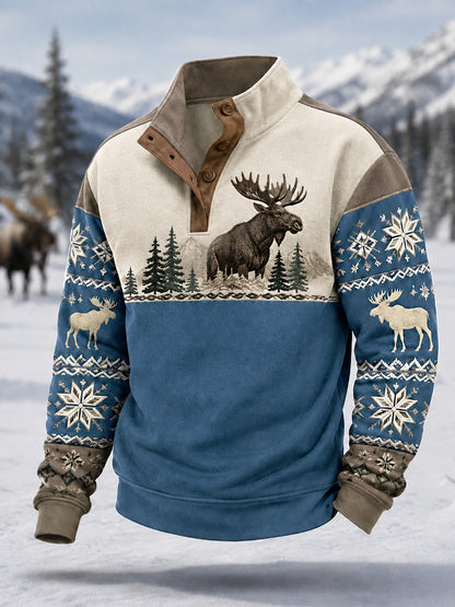Mäns vinter Moose Print Casual Pullover