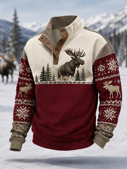 Mäns vinter Moose Print Casual Pullover