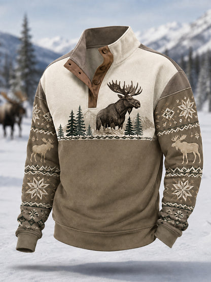 Mäns vinter Moose Print Casual Pullover