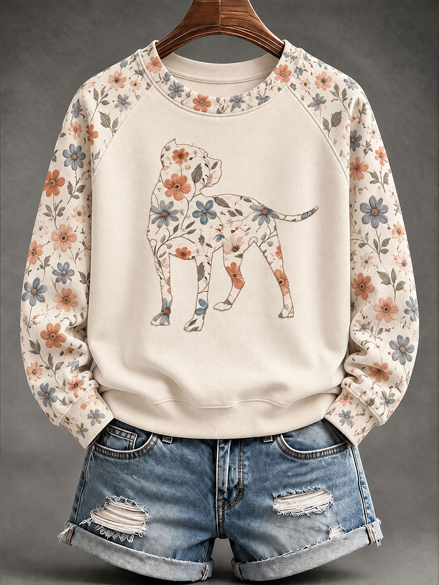 Kvinnor Pit Bull Floral Print Casual Raglan Slem Sweatshirt