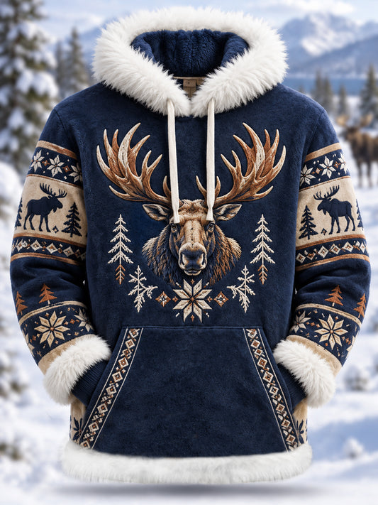 Damsvinter-hoodie i plysch med älgmönster – avslappnad stil