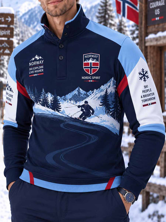 Mäns tröja med traditionellt längdskidmönster