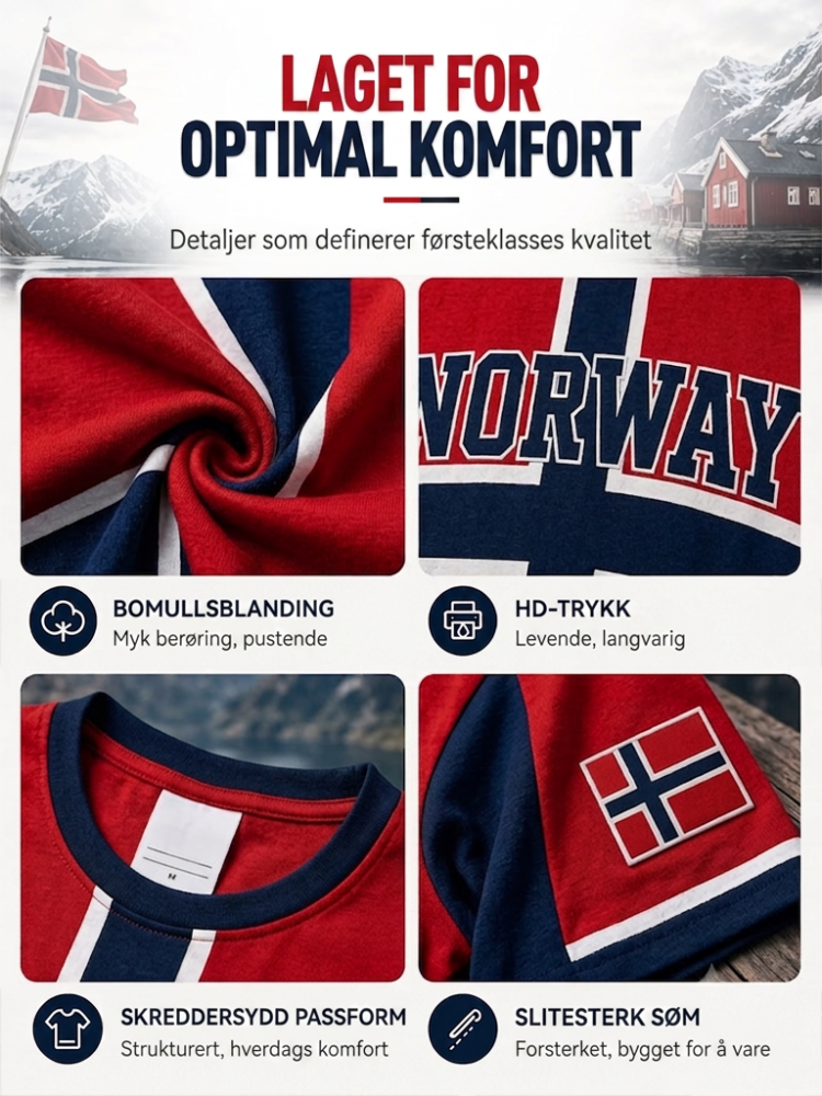 Herrtröja i norskt fotbollstema, avslappnad sportstil, unisex