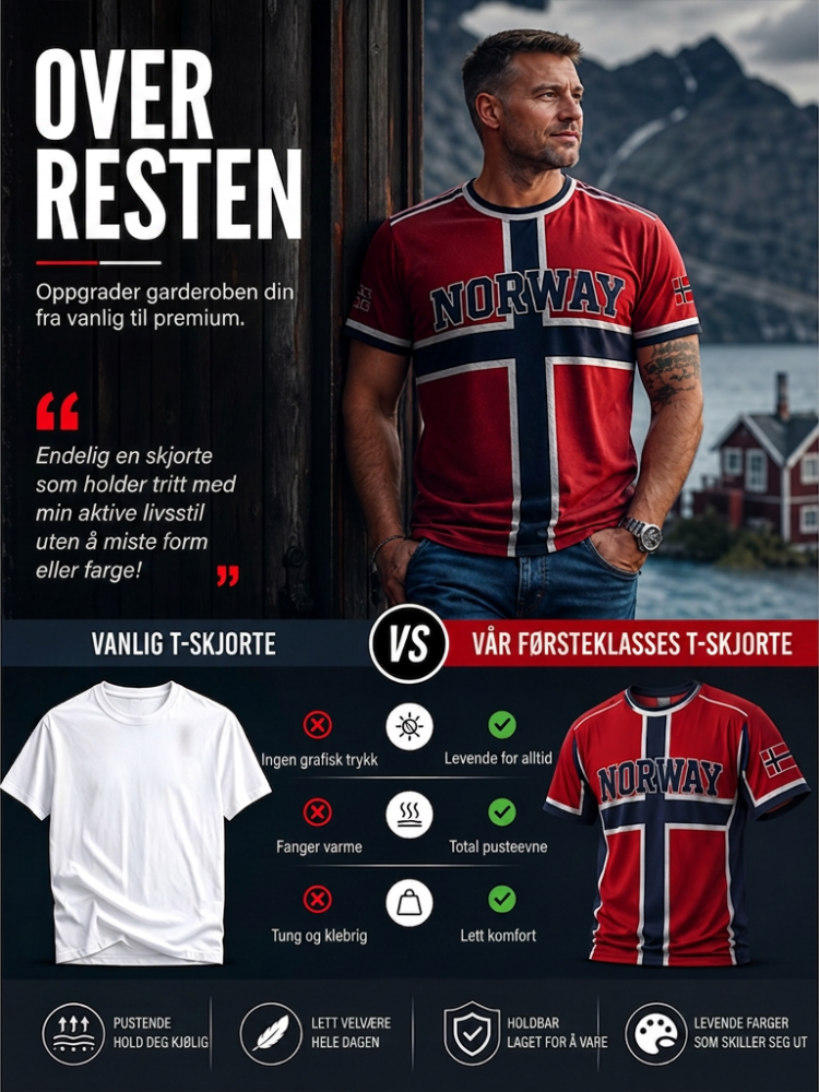 Herrtröja i norskt fotbollstema, avslappnad sportstil, unisex