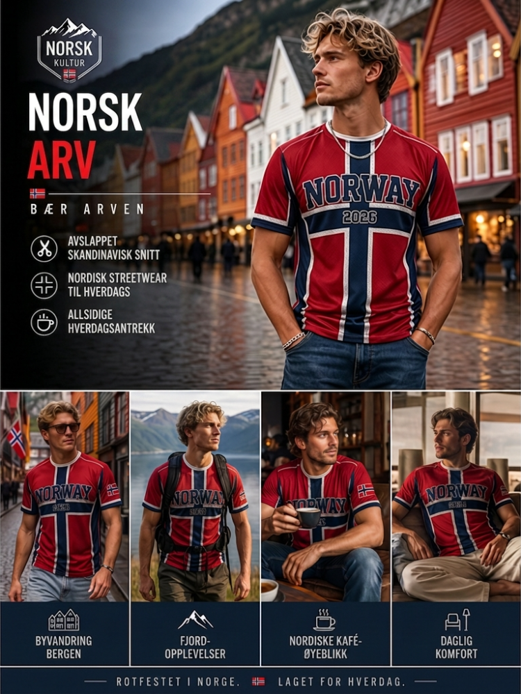 Herrtröja i norskt fotbollstema, avslappnad sportstil, unisex