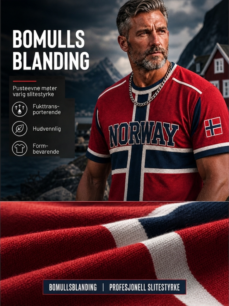 Herrtröja i norskt fotbollstema, avslappnad sportstil, unisex