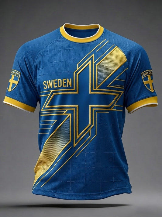 Herrtröja i retrostil med svensk fotboll 2026 tryckt på
