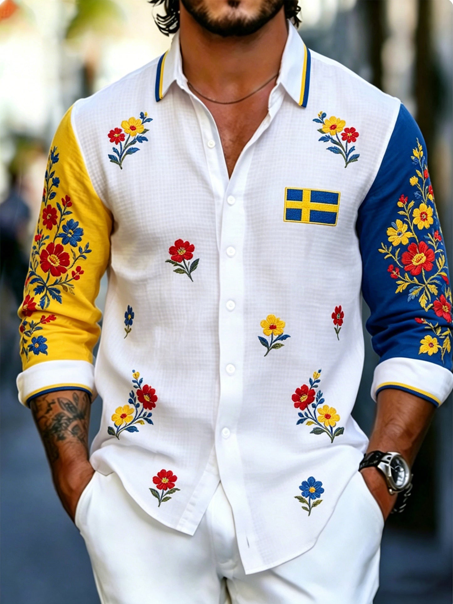 Mäns svenska midsommarfestival Konst Skriv ut Långärmskjort