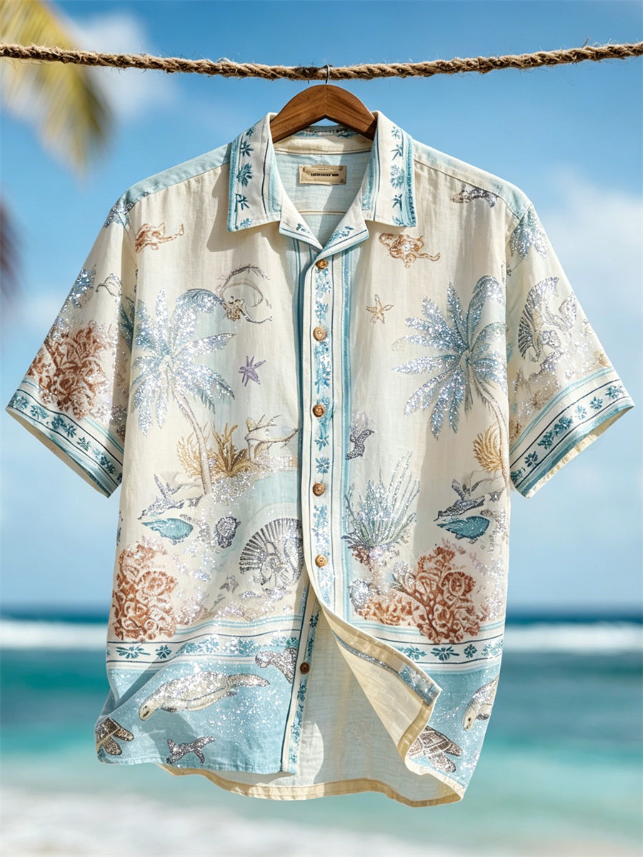 Mäns semesterstrand Hawaii Style Skriv ut kort ärm skjorta