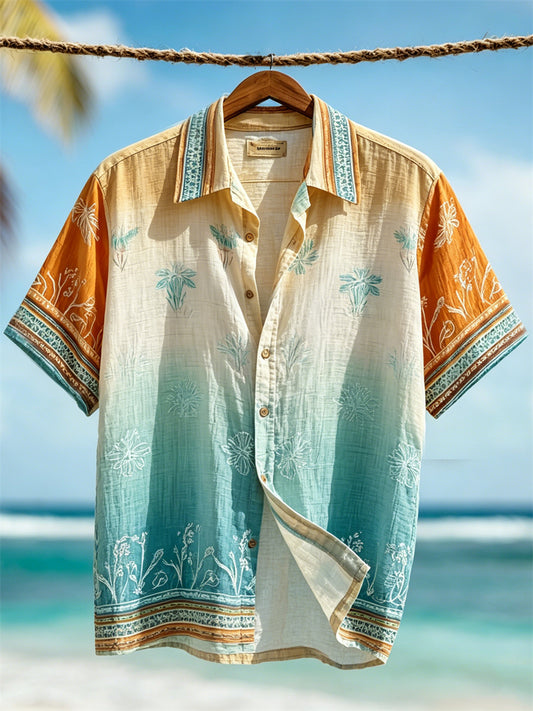 Mäns semester strand Gradient Färg Hawaii Style Kort ärm skjjorta