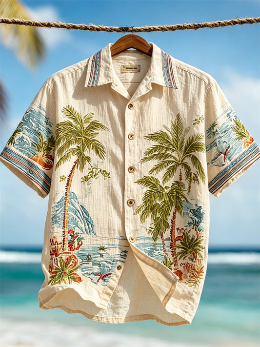 Mäns semesterstrand Sceneri Hawaii Style Skriv ut kort ärm skjjorta