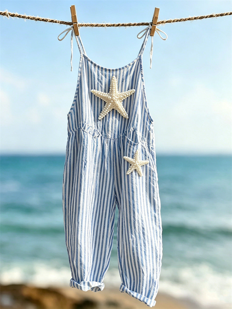 Kvinnors strand Stjärnor Skriv ut strimmade Casual Jumpsuits