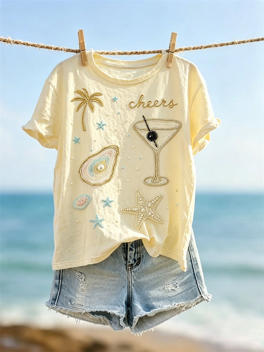 Damens Cheers Beach Semester inspirerad Utskrift kortärmad T-shirt