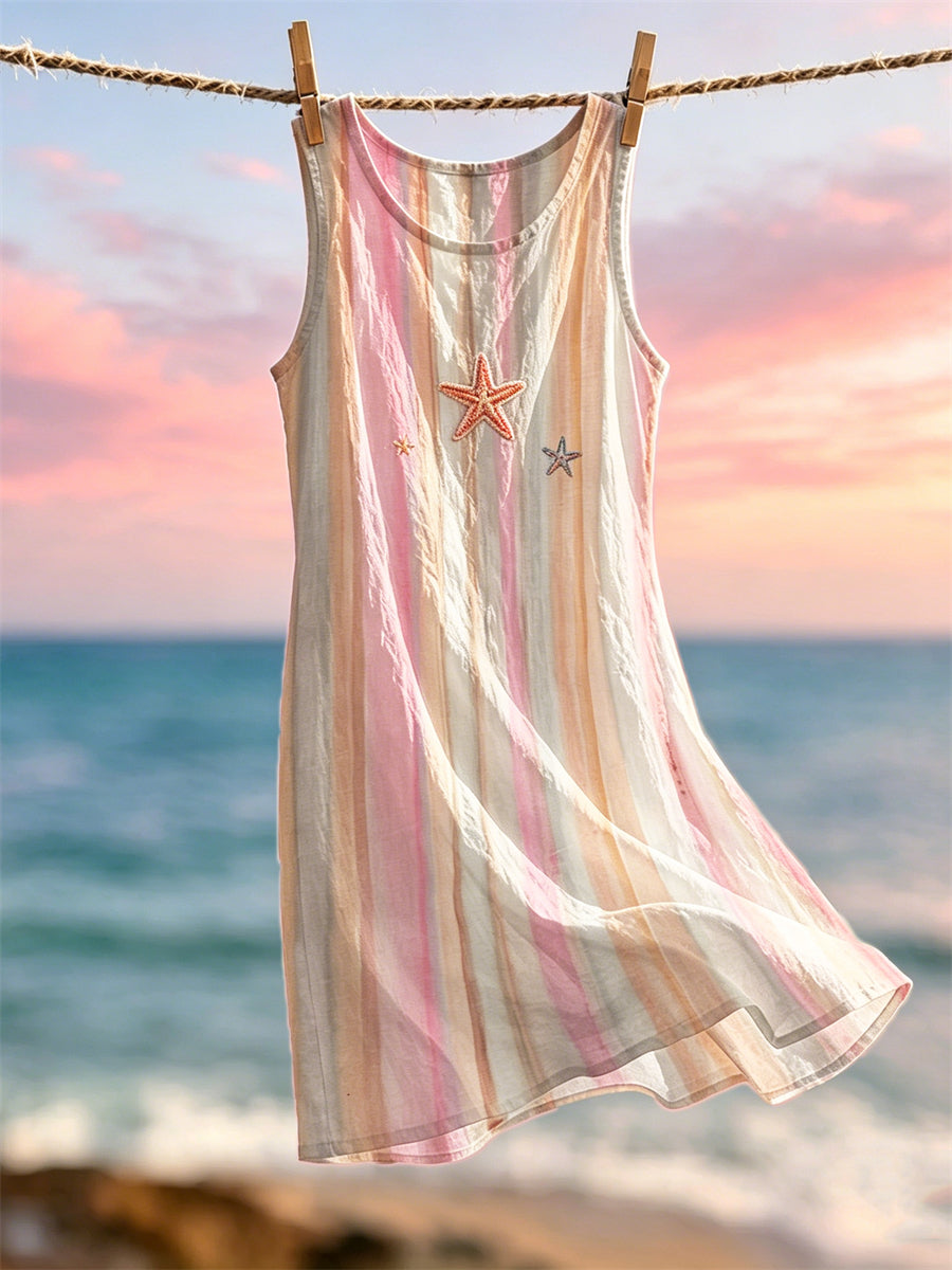 Kvinnors stjärna strand Sunset Gradient Striped Print Tank klänning