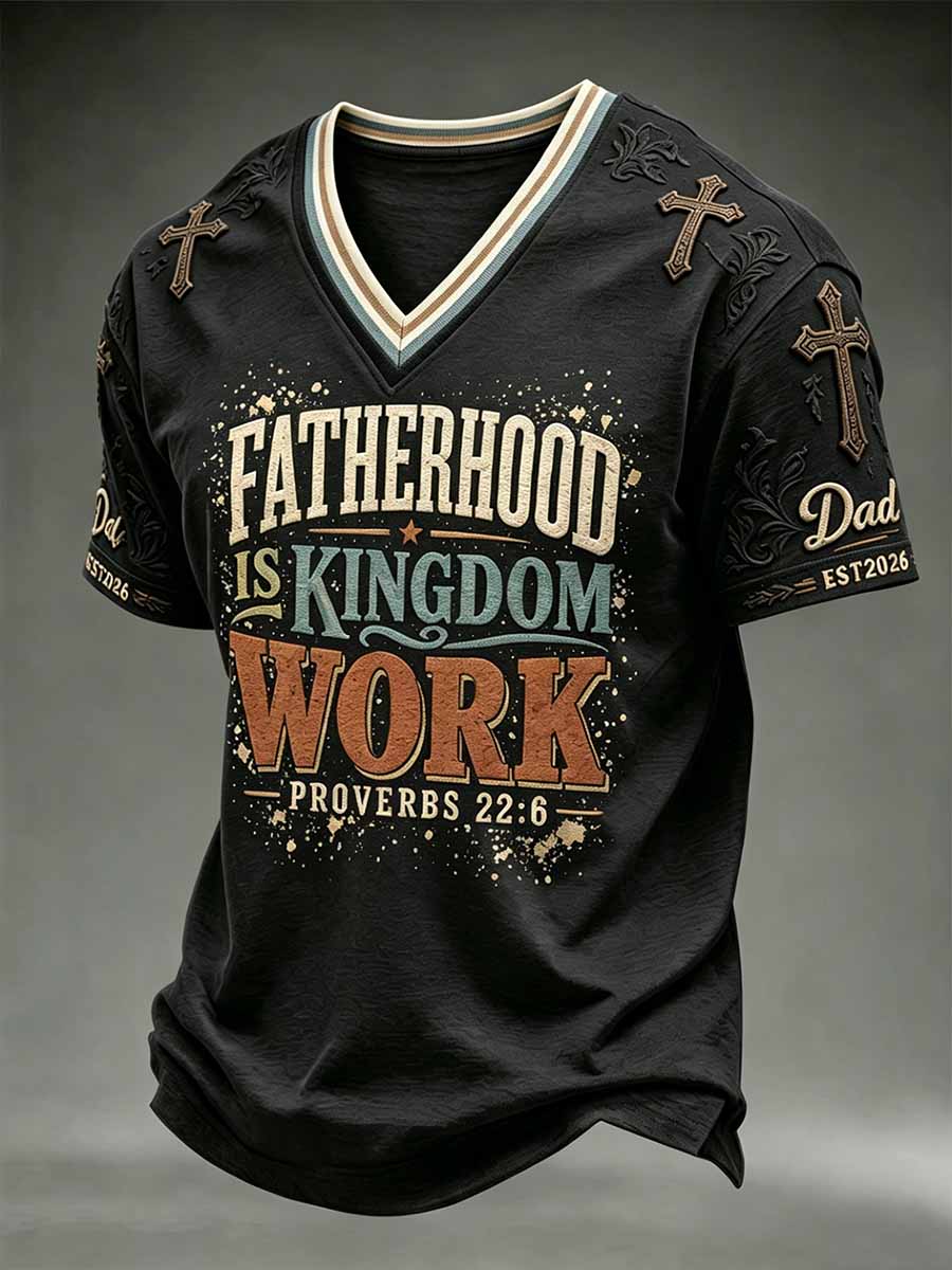 Kvartstoppad ledig t-shirt för män med tronsmotiv till fars dag